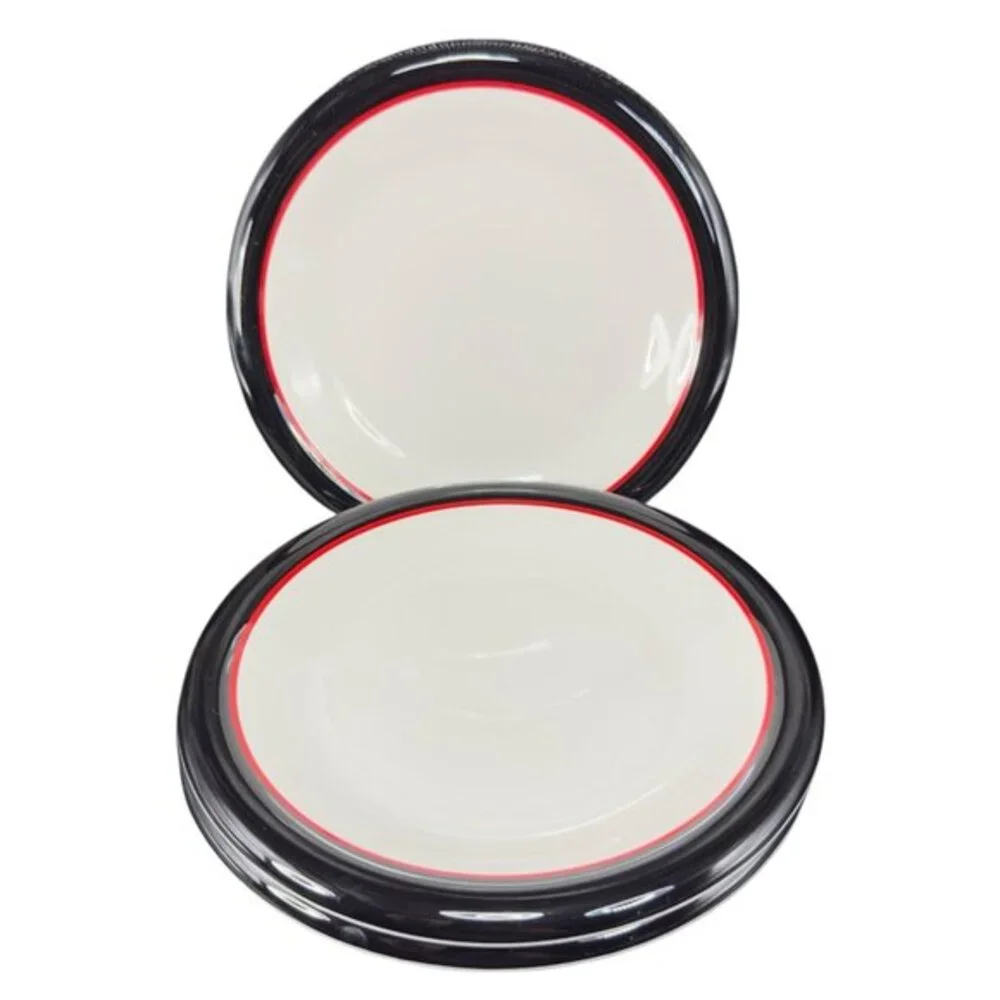 Ranmaru Tuxedo Japan Ceramic Stoneware Black Red White 7.5inch Plate Dish Set 3‎
